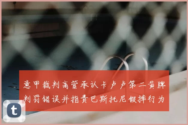 意甲裁判高管承认卡卢卢第二黄牌判罚错误并指责巴斯托尼假摔行为